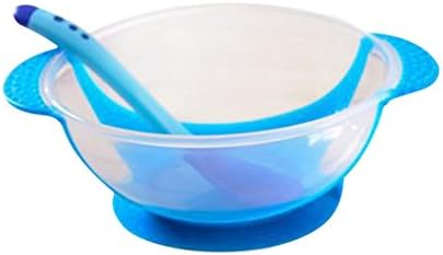Baby Suction Bowl Temperature Colour Changing Spoon Feeding Tool (Blue)