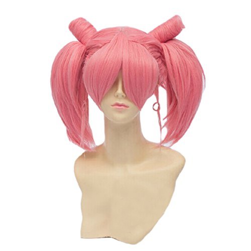 Angelaicos Women's Prestyled Bun Anime Party Cosplay Wigs Short Pink