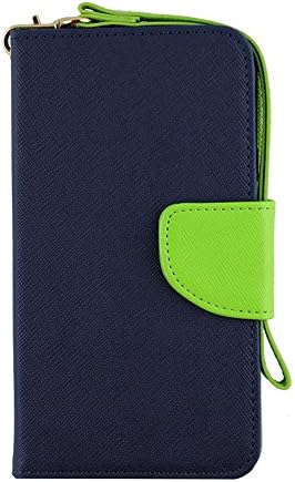 NEX 3-In-1 2 Tone Wallet Case with Wrist Strap for Samsung Galaxy S5 - Retail Packaging - Blue/Neon Green