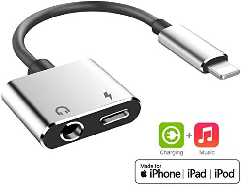 for iPhone Adapter to 3.5mm Jack Adapter for iPhone X/XS/8/8Plus/7/7Plus for iPhone Dongle 3.5 mm Jack Aux Adapter 2 in 1 for iPhone Aux Adapter Splitter Adapter Charger&Aux Support All iOS Systems