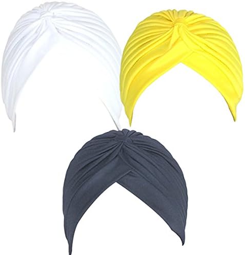 Yaketera Womens 3Pcs Twist Pleated Ruffle Chemo Bonnet Pre Tied Turban Cap Headwear