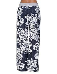 Pantalones de dama casuales con estampado floral y cordón ancho