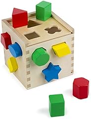 Melissa & Doug Shape Sorting Cube Classic Wooden Toy (Developmental Toy, Easy-to-Grip Shapes, Wooden Const