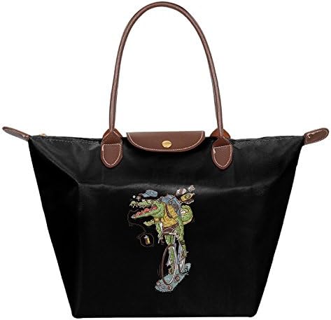 RexStrachey Ride Crocodile Women Folding Dumpling Bag Nylon Water Proof Gripesack School Backpack Handbag Black