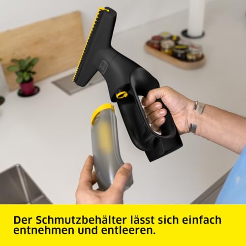 Kärcher WV 2 Universal Precision+ Black Cordless Window Vacuum Cleaner, Battery Life: 35 min, Dirty Water Tank: 120 ml, 2 Suction Nozzles, Spray Bottle with Microfibre Mop Cover, 20 ml Window Cleaner