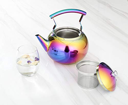 Rainbow Tea Kettle with Infuser for Loose Leaf,Stainless Steel Teapot 2 Liter Coffee Tea Pot Strainer, Colorful Teakettle for Stovetop Induction Stove Top Boiling Water 2 Quart / 68 Ounce by ROYDOM - Thumbnail 6
