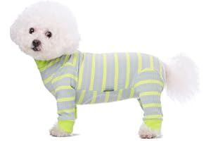 AITOLI Dog Striped Recovery Suit, Puppy After Surgery Onesie for Female Male Dogs, Dogs Cats Long Sleeve Pajamas Bodysuit, Surgery Abdominal Wound Bandages Clothes, Dog Pant for Shedding Skin Disease
