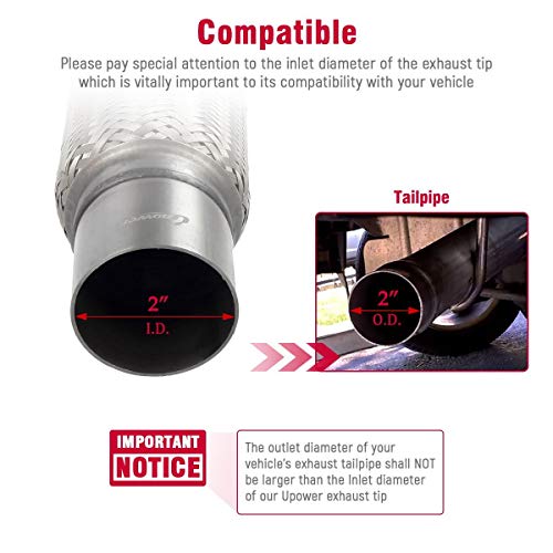 Upower 2.25 Inch Diameter Exhaust Flex Extension Pipe Connector Tube, 4"+6" 10"OAL Heavy Duty Stainless Steel 22506DN Couplings - Thumbnail 2