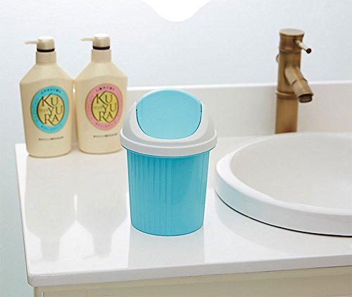 Daycount Mini Waste Bin Rolling Cover Tape Desktop Garbage Paper Basket Table Trash Container Case Home Office Bathroom Car Trash Can (Blue)