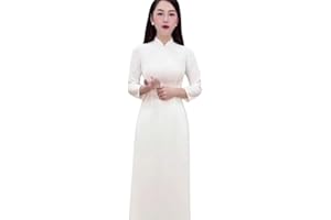 Traditional Vietnamese Ao Dai, Plain Ao Dai, High Neck, Japanese Silk Material, Slightly Stretchy, Ao Dai and Pants