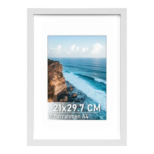 Histarzeda A4 Picture Frame - 21 x 29.7 cm, White DIN A4 Picture Frame with Acrylic Glass for Photo Gallery - Horizontal or Vertical Wall Mount Frame for Home, Office