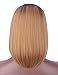 Kalyss Short Ombre Honey Blonde 2 Tones Black to Blonde Bob Wigs with Hair Bangs Heat Resistant Yaki Synthetic Straight Full Head Hair Replacement Wig for Women Natural Looking for Daily Wear