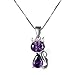 Colloyes 18'' Silver Box Chain Women's Amethyst Cat Pendant Necklace, Purple (Gift Box & Greeting Card)