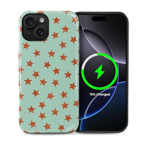artslion for iPhone 15 Case for Women Girl Men Boy, Compatible with MagSafe, Shockproof Soft Silicone & Hard PC Shell Protective Case for iPhone 15 - Orange Star Glitter Mint at Amazon