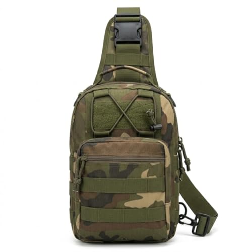 Bolsa Tática Militar Pochete Transversal Oxford Reforçada Unissex Multiuso Camuflada Shoulder Bag de Peito Moto Trilha Camping Motoboy 27,5x21x9 cm (Preto)
