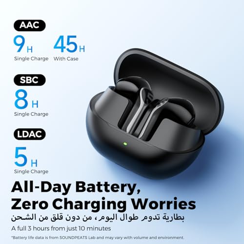 SOUNDPEATS Air6 HS BT 6.0 Wireless Earbuds, Semi-in-Ear Bluetooth Earphones with 13mm Triple-Magnet Bio-Composite Driver, LDAC & Hi-Res Audio, 45H Playtime, 4-Mic Noise Cancelling, IPX5, Fast Charge