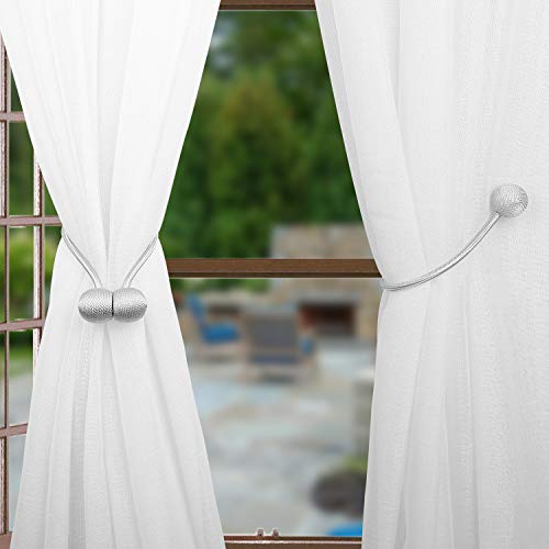 4 Pack Magnetic Curtain Tie Backs,Decorative Drape Tie Backs,The Most Convenient Curtain Rope Hold Back Holder,Simple Modern Woven Texture Rope for Small or Thin Window Drapries,12 Inch(Silver Grey) - Thumbnail 5
