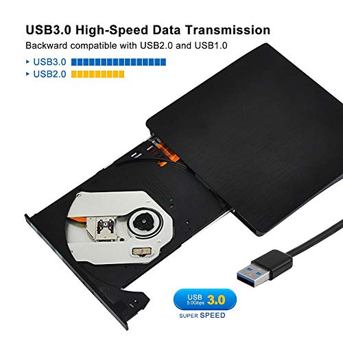WONdere USB 3.0 External DVD CD Drive High Speed Data Transfer DVD±RW DVD-ROM Writer Burner - Thumbnail 2