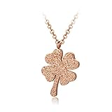 Glamorousky M-Peace 18K Rose Gold Plated Stainless Steel Four-leaf Clover Pendant with Necklace (12288)