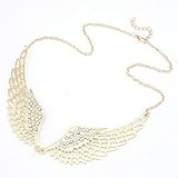 SF-Mall Fashion Jewelry Golden Metal Necklace Angel Wing Crystal Pendant Chain