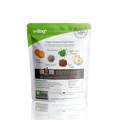 V-DOG KIND JERKY – 100% VEGAN JERKY DOG TREATS – PLANT BASED PROTEIN AND SUPERFOODS – 8 OUNCE – ALL NATURAL – MADE IN THE USA