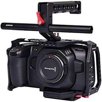 WARAXE BMPCC 4k Cage Kit with QR System and Cold Shoe Top Handle with 15mm Rod Clamp