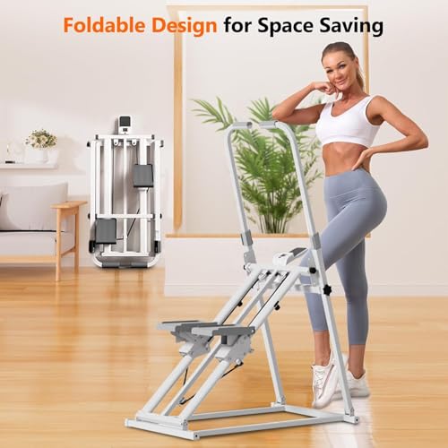 Foldable Stepper for Home Exercise, Vertical Stepper Climber Machine, Adjustable Stair Climber with LCD Monitor & Resistance Bands, Smooth & Quiet Hydraulic System, Full-Body Cardio Workout Equipment