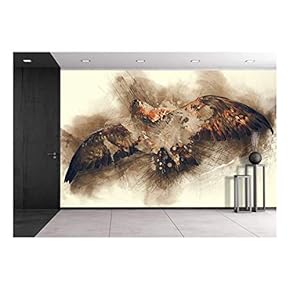 Abstract Illustration of Flying eagly. Paint Sketch Art with Splatters. - Removable Wall Mural | Self-Adhesive Large Wallpaper - 66x96 inches