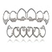 LuReen Silver Vampire Fangs 6 Open Face Outline Grillz Teeth Top Bottom Set Hip Hop Teeth (Silver)