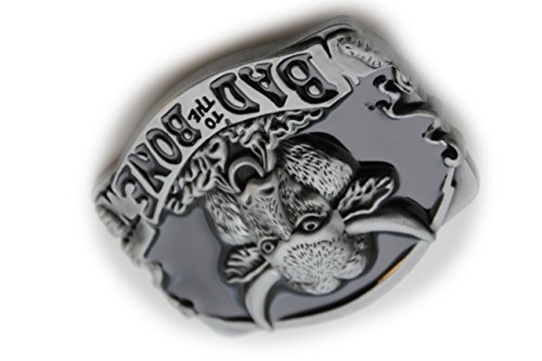 TFJ Men Belt Buckle Western Fashion Metal Bad To The Bones Buffalo Bull Silver