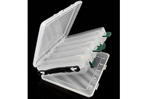 MILEPETUS Double-Sided Fishing Lure Hook Tackle Box Visible Hard Plastic Clear Fishing Lure Bait Squid Jig Minnows Hooks Accessory Storage Case Container (Clear-10 Slots)