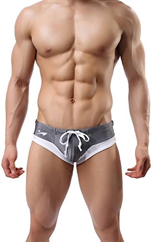 Belle Grace Men's Sexy Fashionable Swimwear Briefs Underwear (S, Grey)