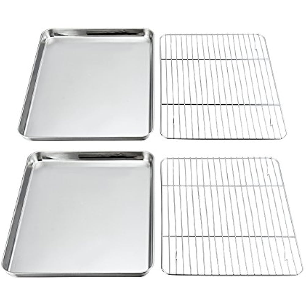 Baking & Cookie Sheets And Rack Set, 4 PACK (2 + Racks), Stainless