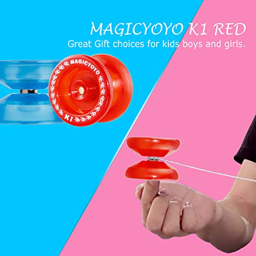 CHEE MONG Responsive Yoyo K1, MAGICYOYO K1 Spin Yoyo, Narrow C Bearing Yo-yo for Kids Beginner + Yoyo Bag + Glove + 5 Yoyo Replacement Strings (Crystal Red)