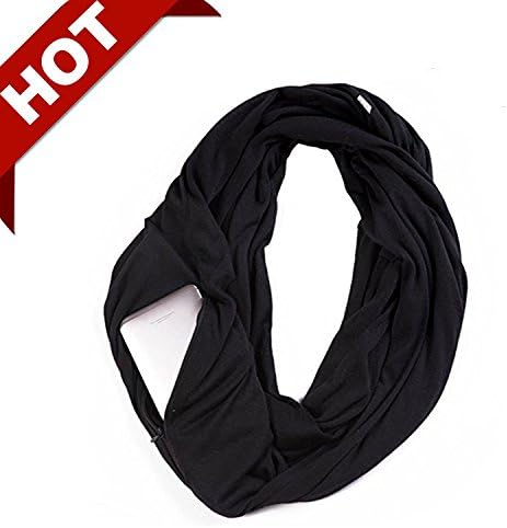 SKATEBOLT Lightweight Cozy Infinity Scarf Wrap with Hidden Zipper Pocket -Portable Scarves for Women - Black