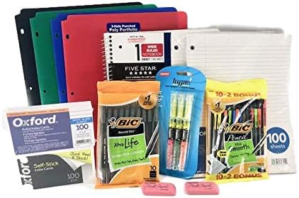 Back To School Supplies Pack Bundle Intermediate High School College Supply Pens Pencils Folders Paper
