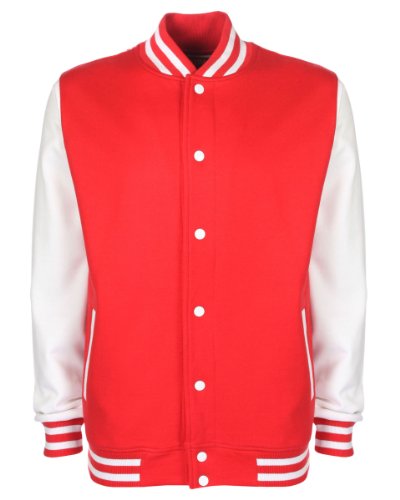 FDM Unisex Varsity / University Jacket (Contrast Sleeves) (S) (Fire Red/White)