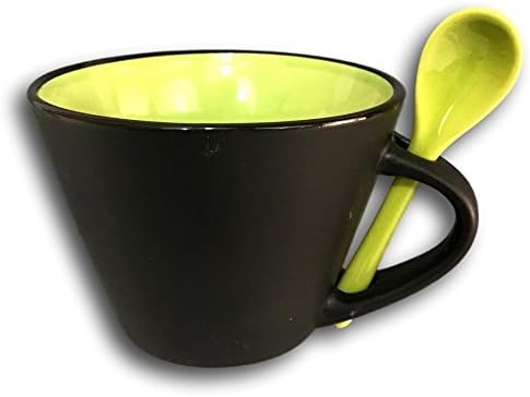 Sino Singware Contemporary Soup Coffee Tea Two Tone Mug Cup with Attaching Spoon 12 oz (Green)