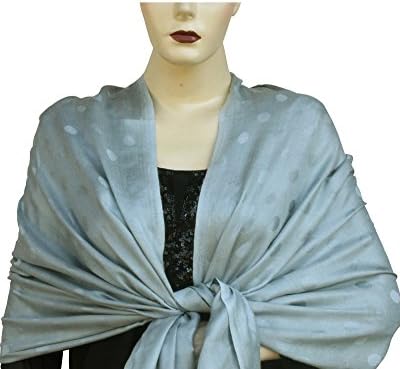Pashm Silk Soft Pashmina Feel Solid Colour with Dotted Design Stole Shawl 78"x28"