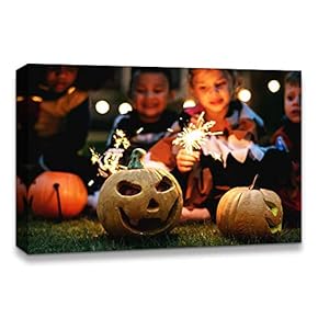 Canvas Wall Art Halloween Pumpkin Lantern Painting Artwork for Home Prints Framed - 12x18 inches