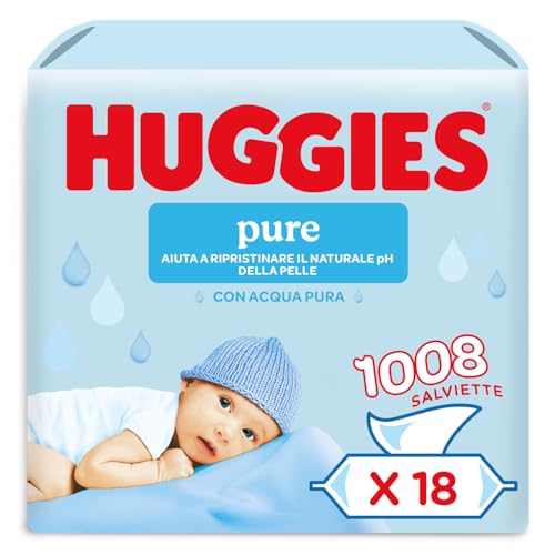 Pure Baby, Salviette neonato, 99% acqua pura, dermatologicamente testate e delicate,1008 Pz (18 x 56)