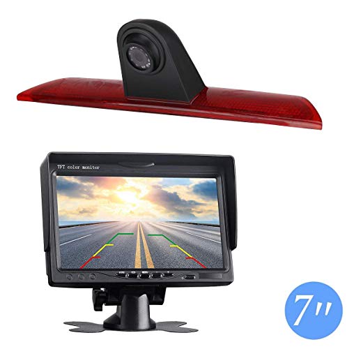 Roof Mounted Replacement 3rd Brake Light Backup Camera + 7.0 Inch Self Standing TFT Monitor Display Kit for Transporter Ford Transit F150/F250/F350 Transit Truck Vans 2014-2019