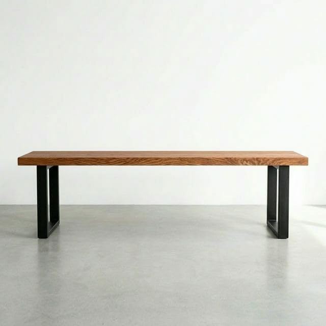 CASA FERRO Elegante Banca Exterior Resistente de Madera Maciza y Metal. Pie de Cama King Size, Comedor, Terraza, Jardín. Estilo Moderno Minimalista. (Tono Olmo XG 2.00 m)