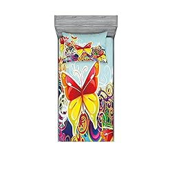 Ambesonne Colorful Fitted Sheet & Pillow Sham
