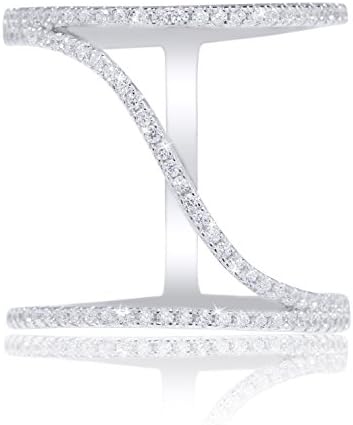 De Lelu Sterling Silver Split Shank Open Band Pave Cubic Zirconia Cz Cocktail Ring, Size 8
