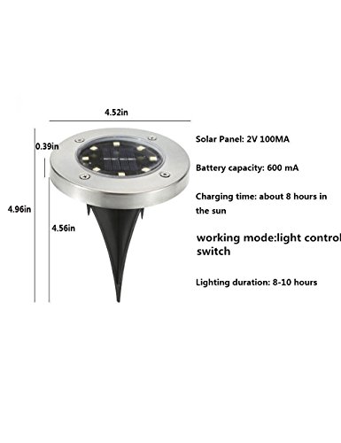 Disk Lights, MBODM Solar Outdoor 8 LED Ground Lights-Stainless Steel Garden Waterproof Landscape Lighting for Yard,Pathway-White(4 pack)