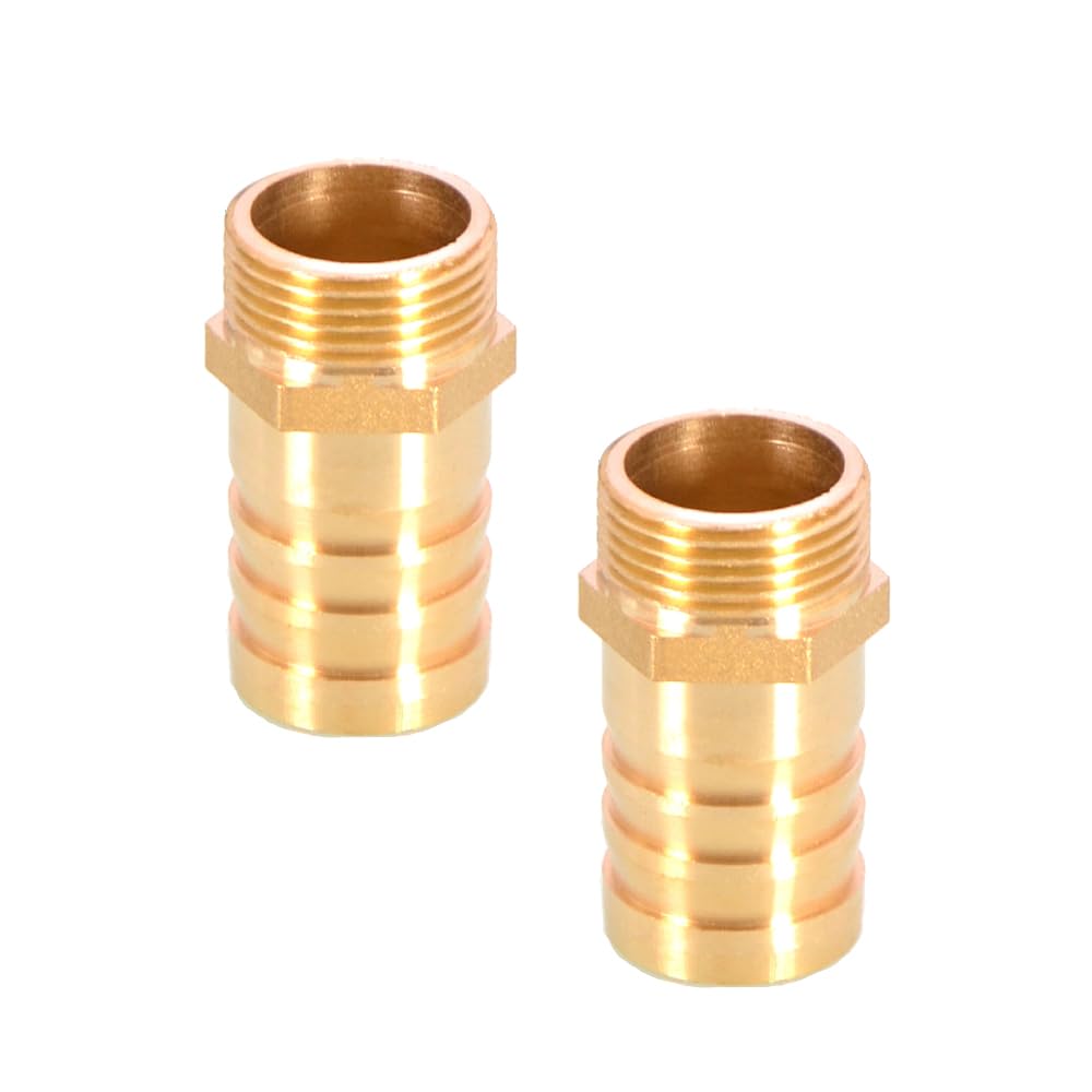 TopHomer 2Pcs BSP Hose Connector Brass Pipe Fitting 25mm Barb x G3/4 Male, Hose Barb Tail Male BSP Thread Connector Joint Copper Coupler Adapter — image 1