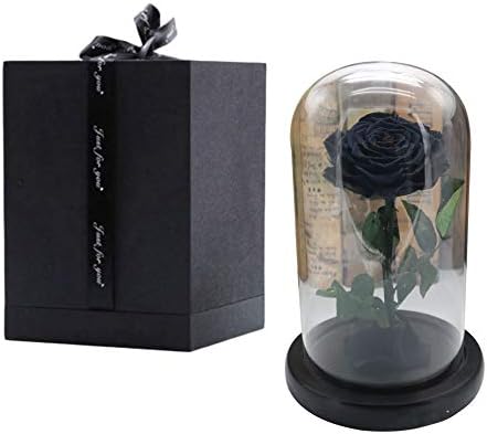 (Everlasting Flower) Rose Flowers, Forever Flowers, Glamorous Rose Glass, Roses in Glass Dome Wood Base, Family Holiday Party Valentine's Day Creative Gifts, Wedding Gifts, Best Gifts for Her