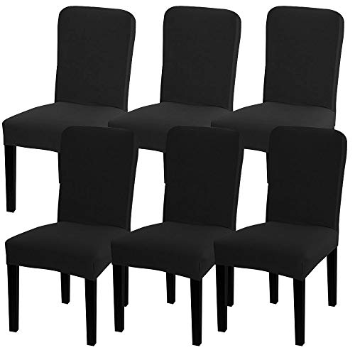 Leanking Knit Spandex Fabric Stretch Removable Washable Dining Room Chair Slipcover Home Decor Set of 4 (Black 2, 4 Pcs)