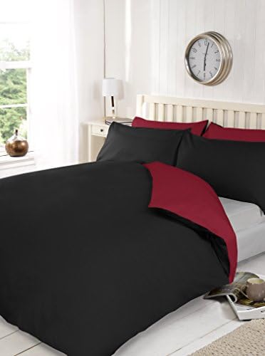 || JaaZ Textile Many Colors_Reversible Duvet Cover 200 Thread Count Percale Cotton. (Black & Red, Super King)